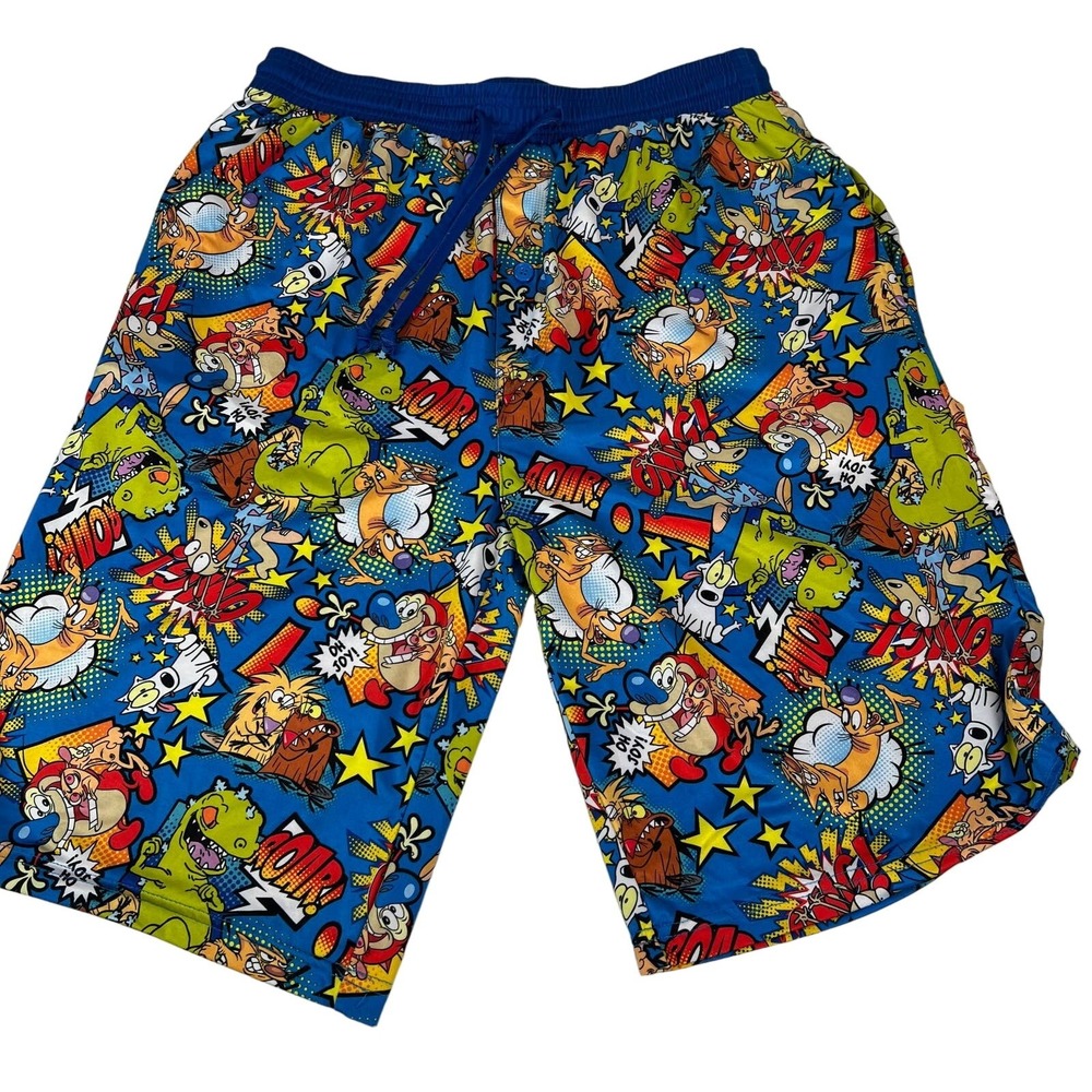 Ren & Stimpy‎ Nickelodeon Happy Happy Joy Shorts Pocket Drawstring Button XL